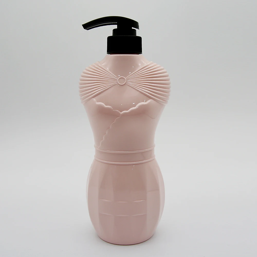lotion pink bottle 380ml 600ml shampoo bottle design shape black cosmetic pump bottle unique shape design container