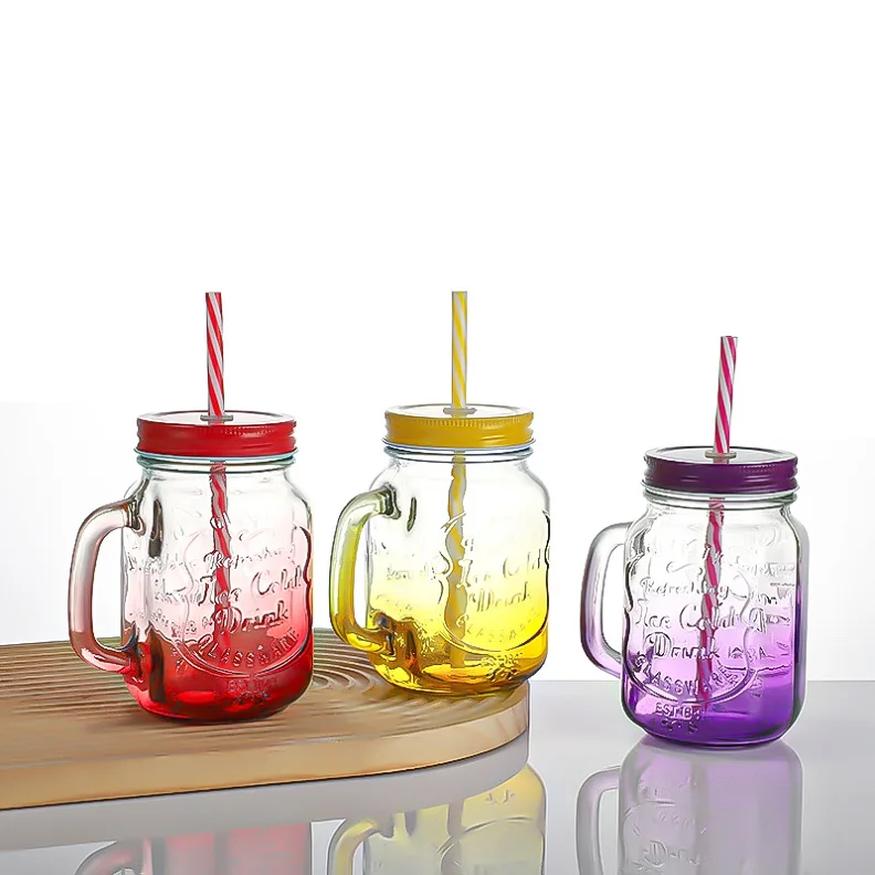 16oz Colorful Square Glass Mason Jar with Classic Design BPA Free and Eco-Friendly Bulk Buying Available for Party and Travel
