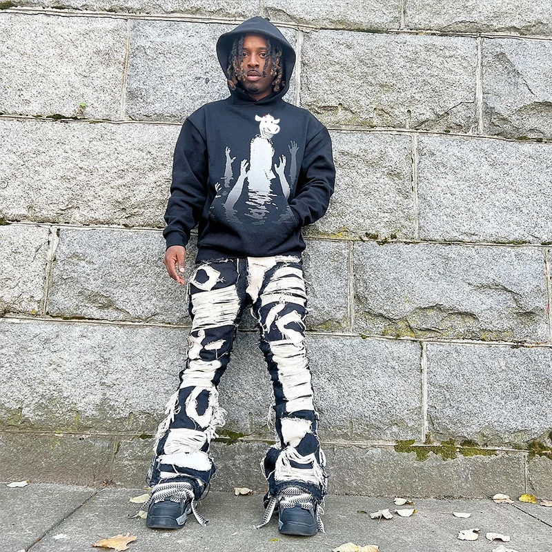 DIZNEW Jeans men Wholesale cheap plus size street black catwhiskers jeans pants for men hip hop