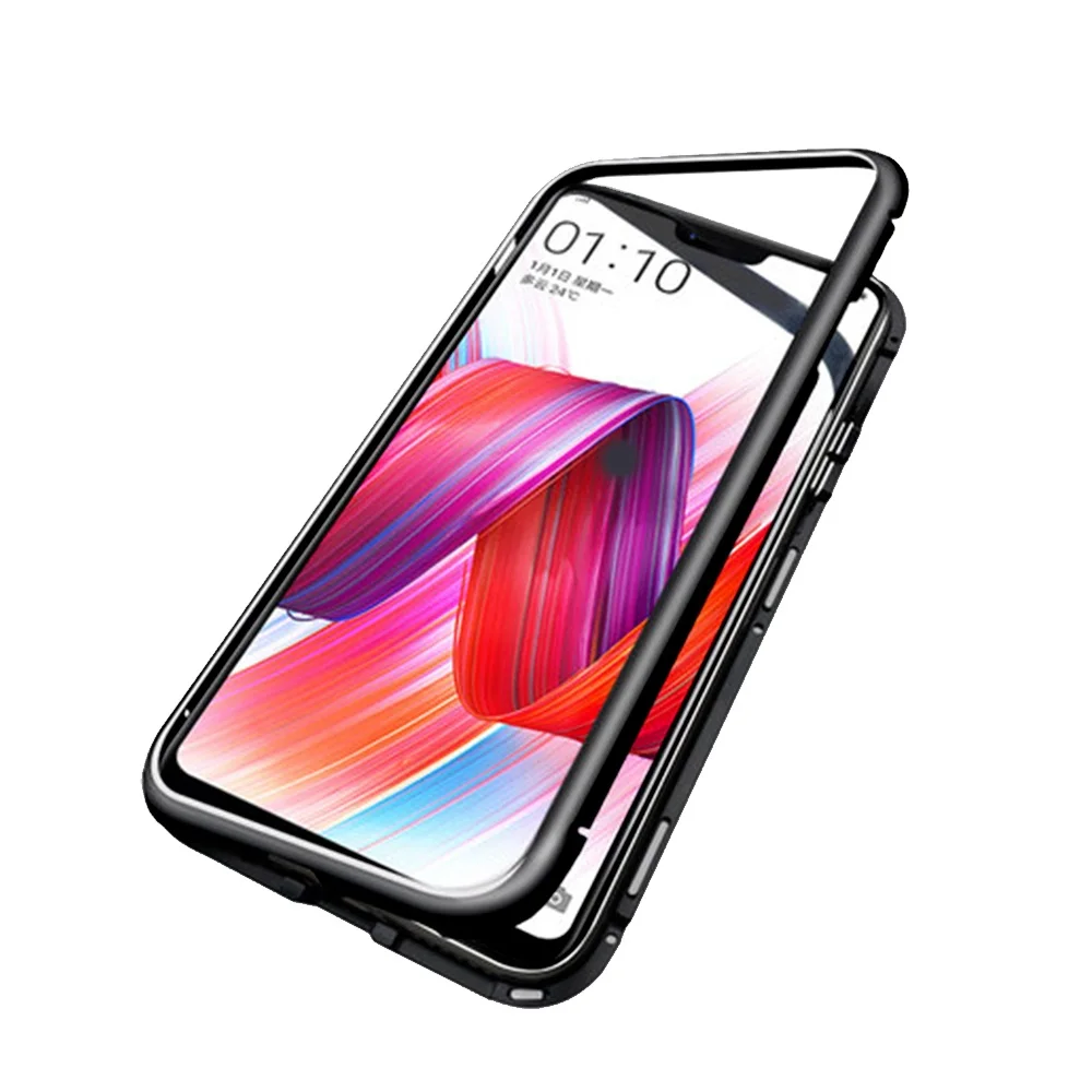 360 Full Protective Metal Frame Tempered Glass Back Cover Magnetic mobile phone cover bags cases for iphone samsung