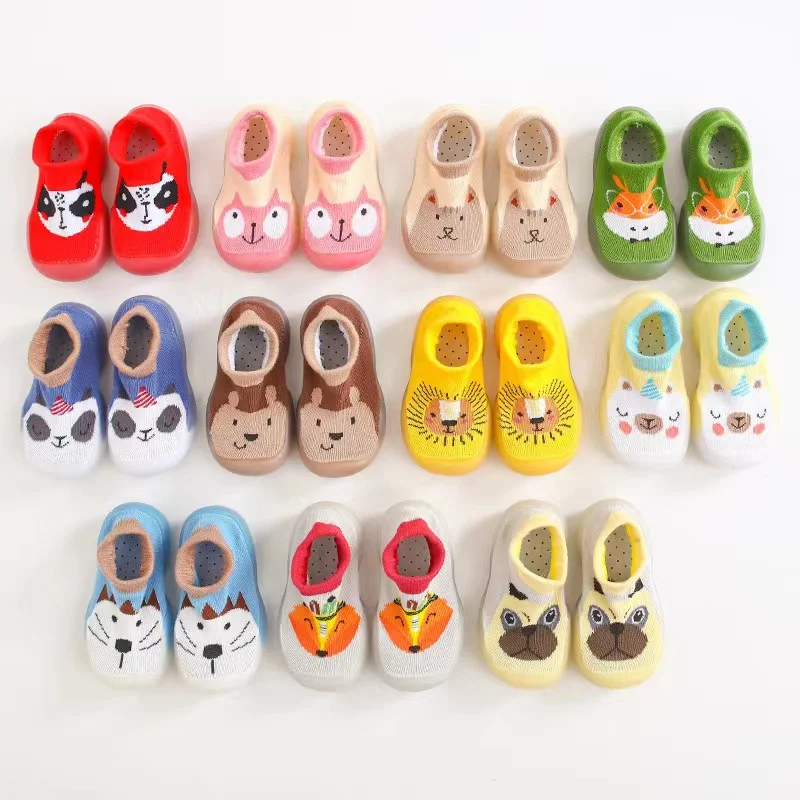 Wholesale Baby Girls Boys Indoor Rubber Sole First Walker Shoes Slip On Animal Print Sock Floor Shoes For Toddler