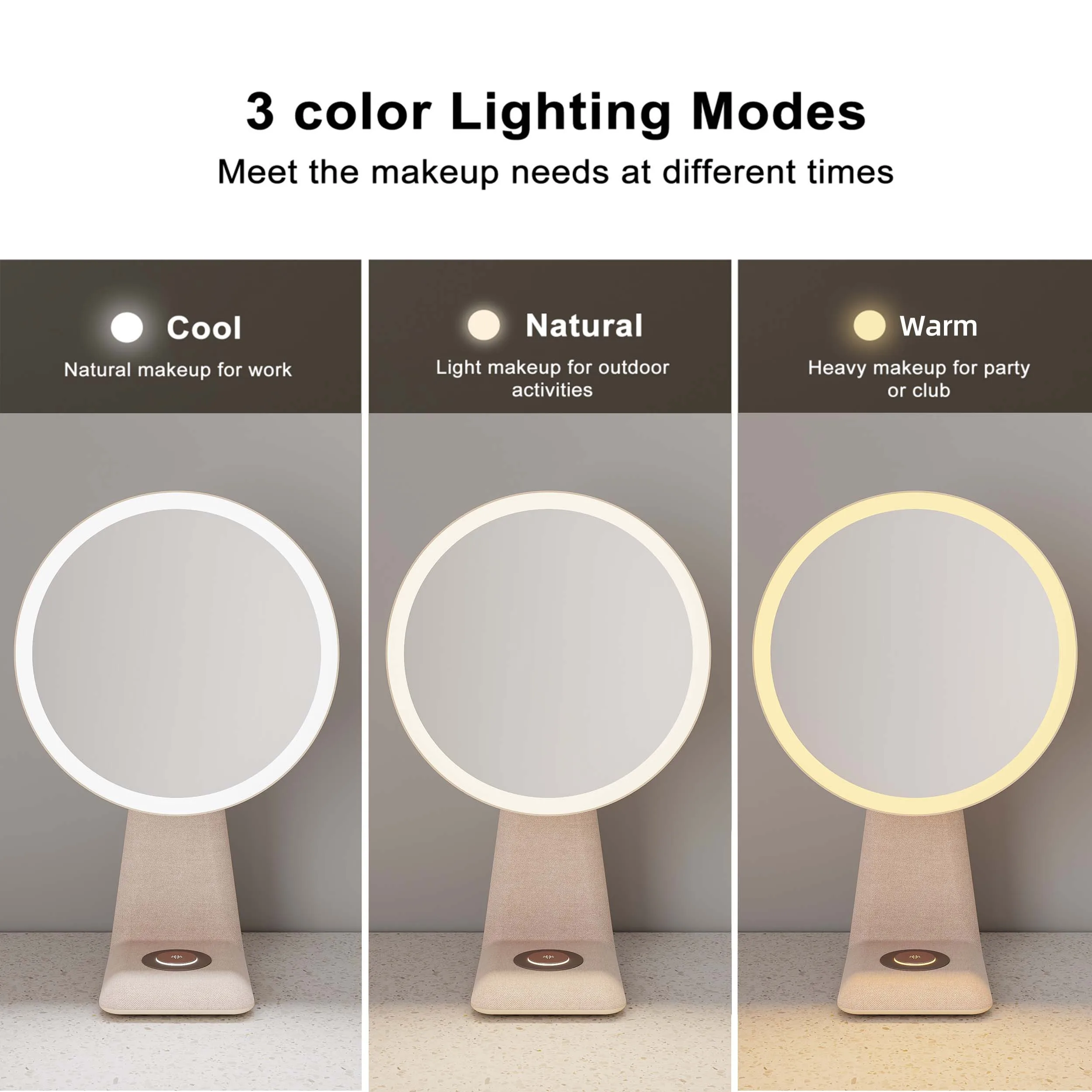 Brightness Adjustable Desktop Illuminated Type C Rechargeable Portable Makeup With Lights Round Vanity Led Cosmetic Mirror