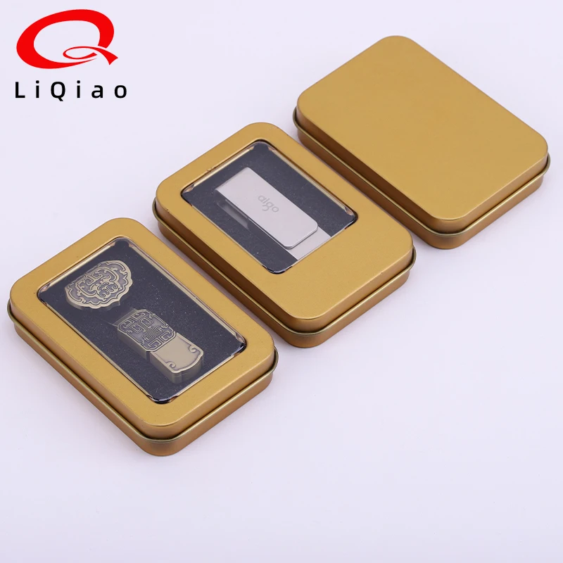 Manufacturer Custom Gold Metal Case Gift Badge Button Tin Box Craft U Disk Tin Case Packaging Square Tin Boxes