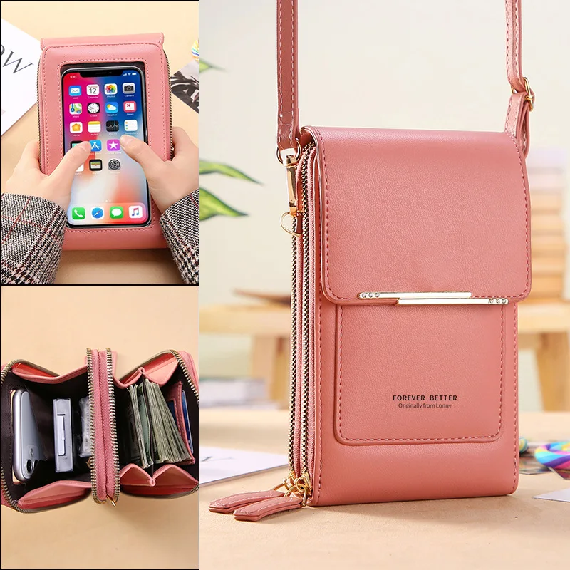 Waterproof phone bag for women  touch screen phone purses bag cash card holder crossbody shoulder wallet bag