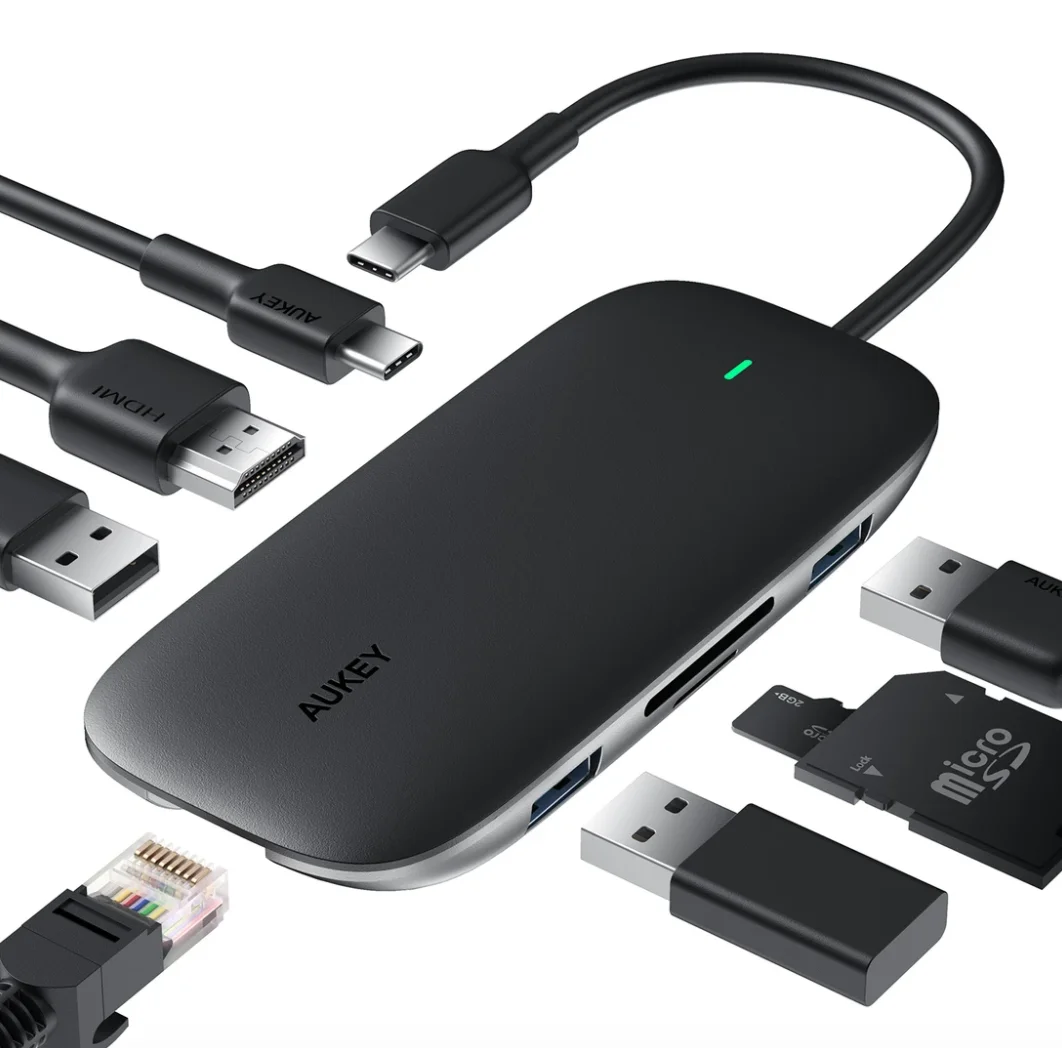 Duty Free Best Selling 8 in 1 USB C hub Network Connection and Fast Charging USB-C Hybrid Hub