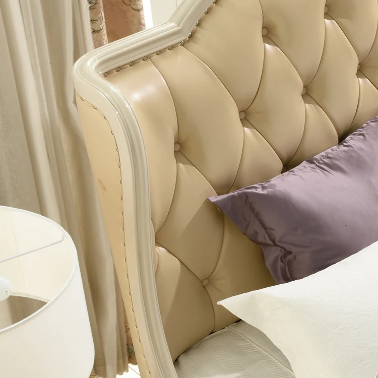 American Style Bedroom Furniture Design Solid Wood Double Leather Bed