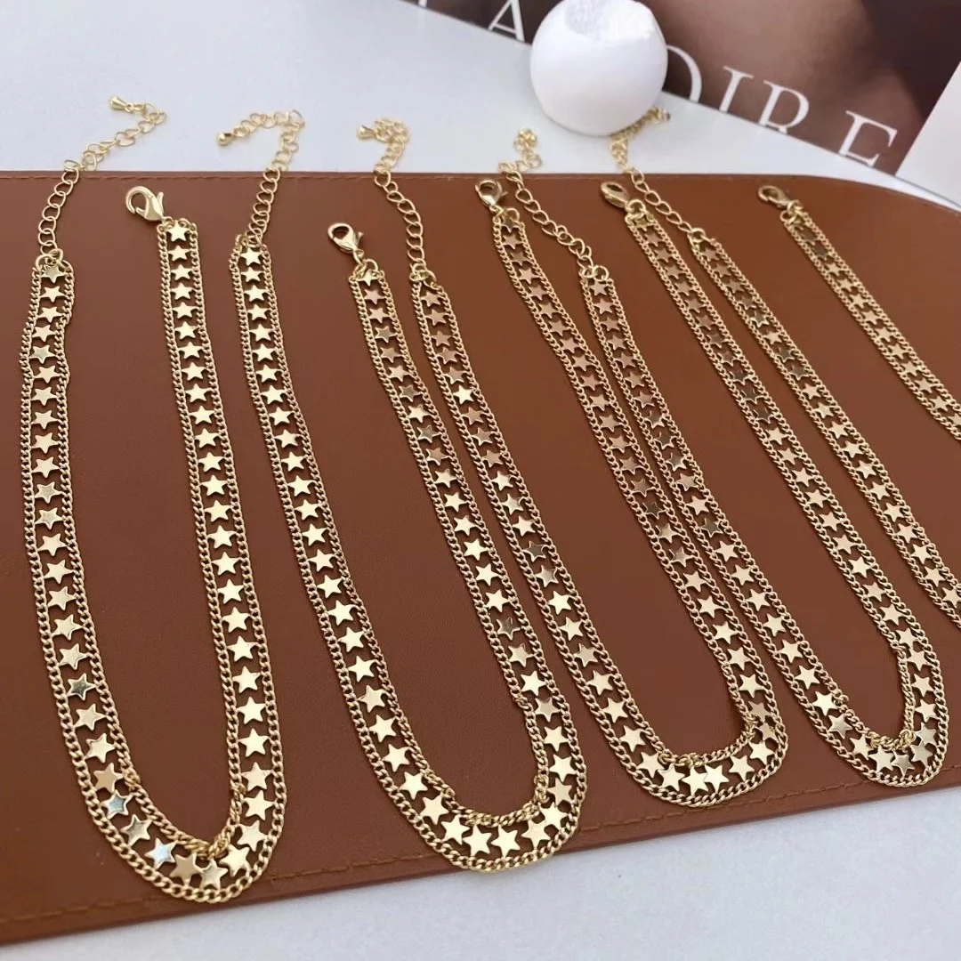 LS-L3045 Fashion Star Necklaces Gold Layer Cuban Chain Necklace Women Girl Party Dainty Necklace