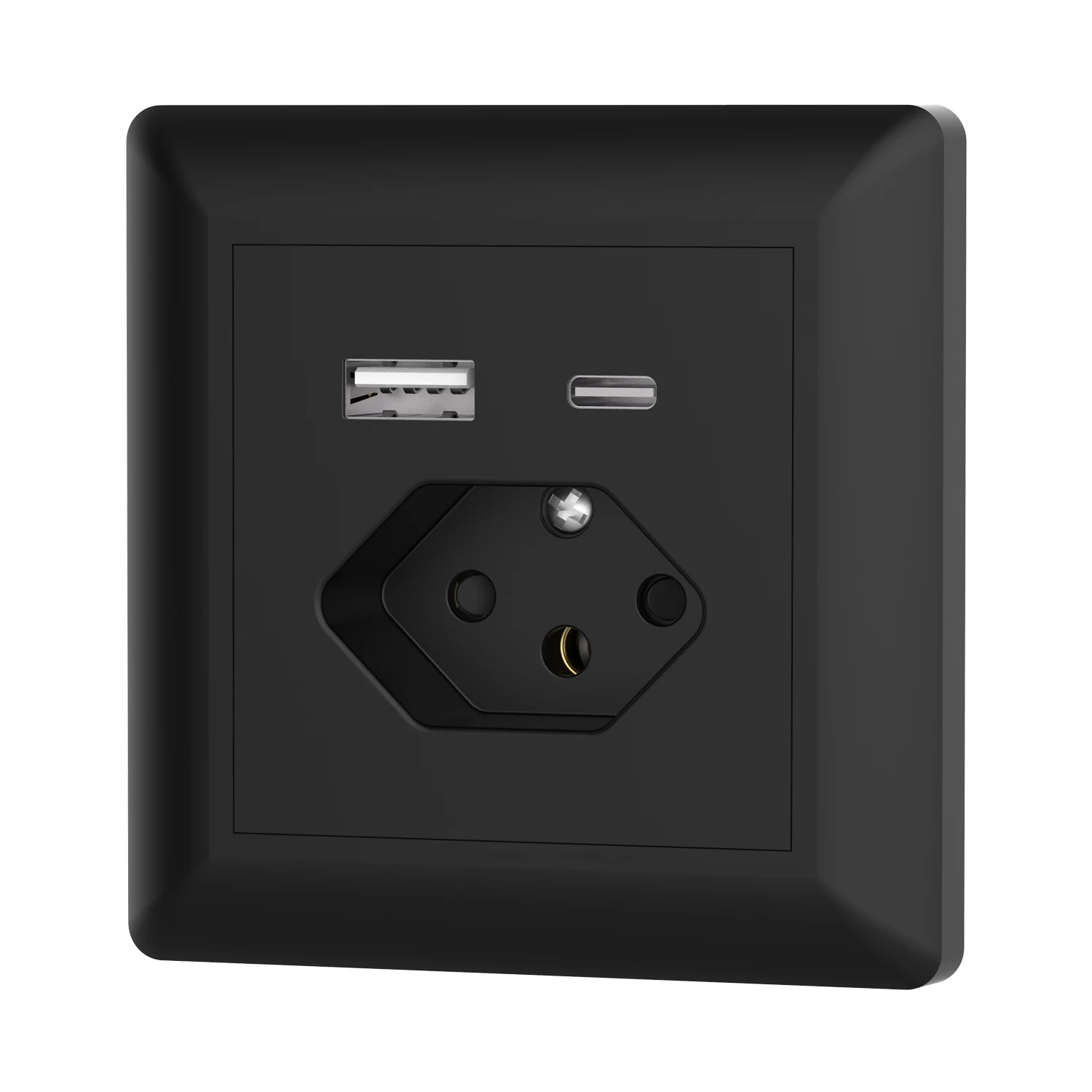 Factory Price Metal Frame 10A 250V Swiss Standard Screw Enclosed Double USB Swiss Socket With Type-C USB Charger