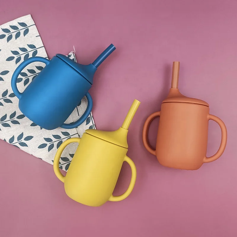 Безопасная для мытья в посудомоечной машине небьющаяся детская тренировочная силиконовая чашка питья с соломинкой и ручкой