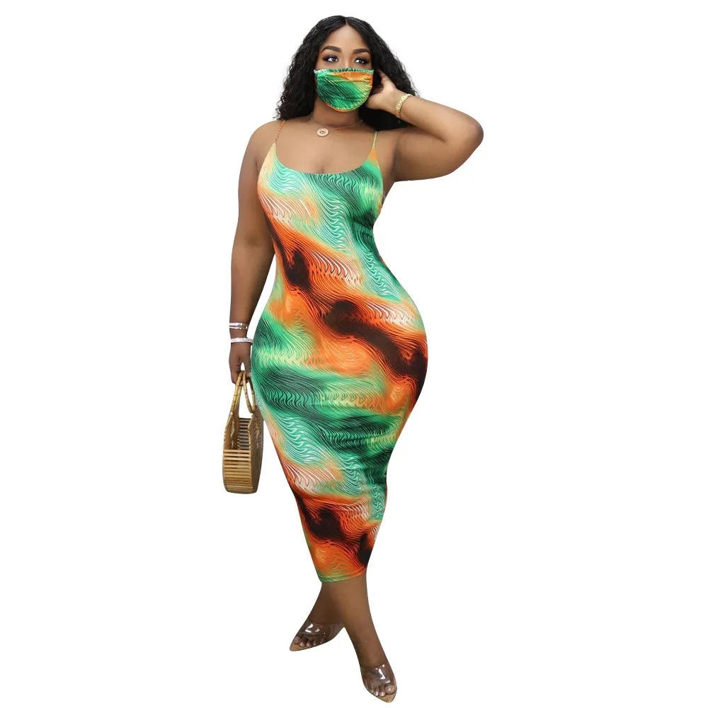 S-3XL 2022 Summer Casual New plus size women clothing sexy halter Loose Tie dye Sleeveless Maxi Dress