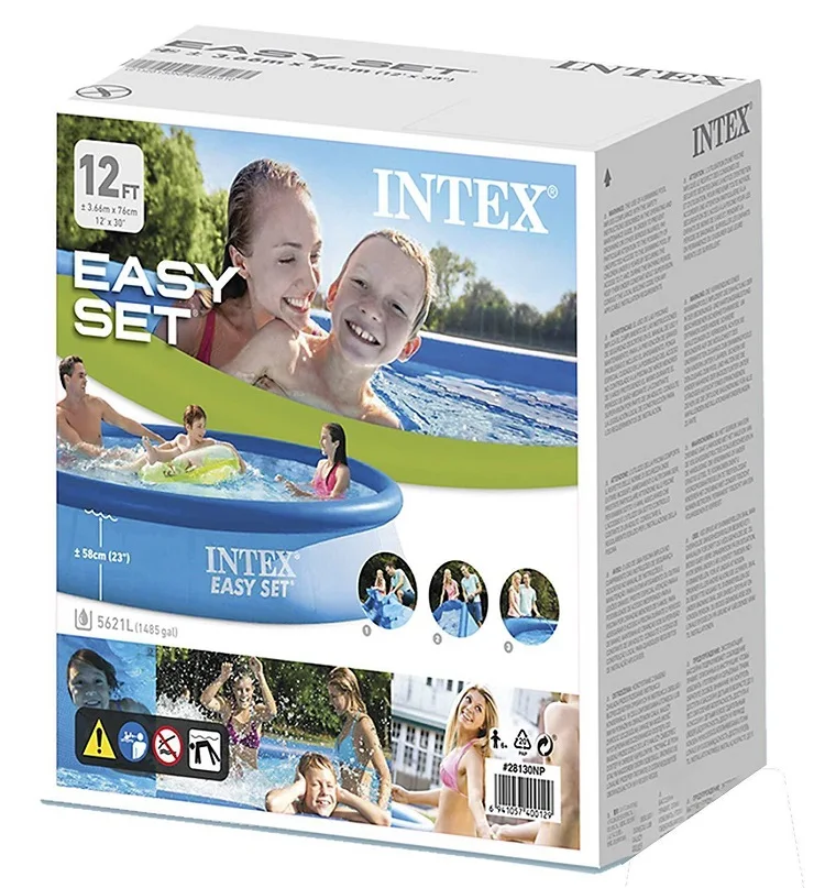 Intex 28130 12FT x 30IN Easy Set Durable Inflatable above Ground Family Swimming Pool for Kids