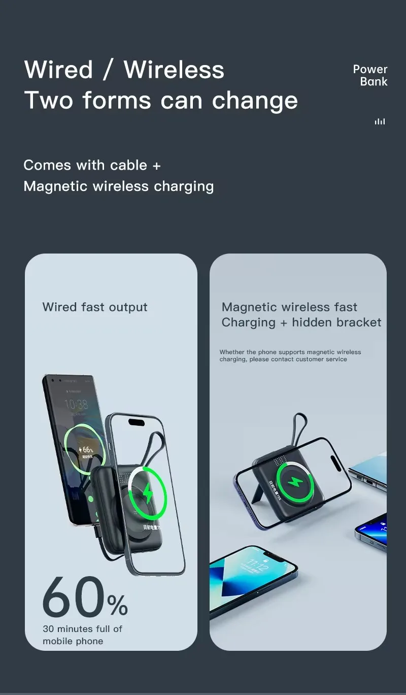 power bank carga rapida power bank pour telephone 30000mah fast charging station\nmagnetic wireless power bank magsafe powerbank led flashlight\nwireless power bank pd18w power bank magnetique universel