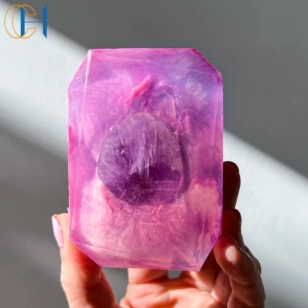 C&H Handmade Luxury Lavender Amethyst Soap Savon Rose Quartz Crystal Soap Bar Gemstone Soaps