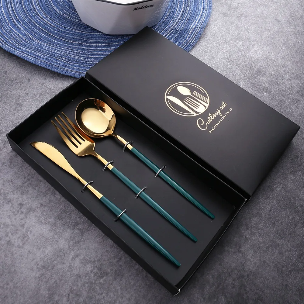 Cutlery Box Knife Fork Spoon luxury Stainless Steel Gold Cutlery Flatware Set