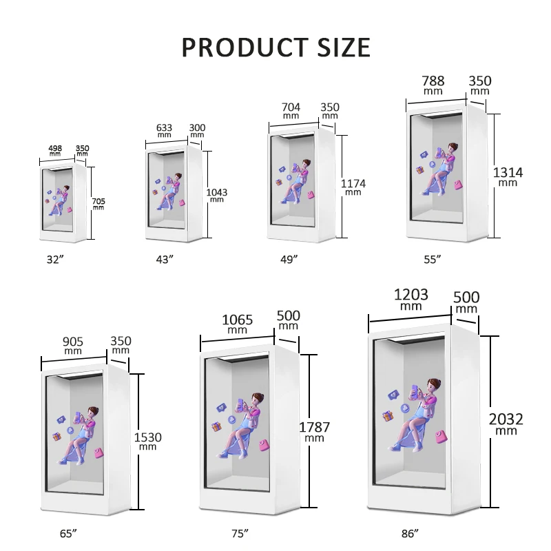 transparent lcd box display 32 43 49 55 65 75 86 inch screen with Interactive Touch Showcase Hologram Box transparent lcd case