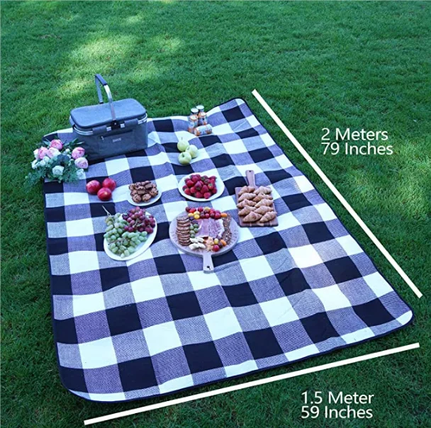 3 layers plaid printed acrylic sponge filling lightweight portable waterproof picnic blanket