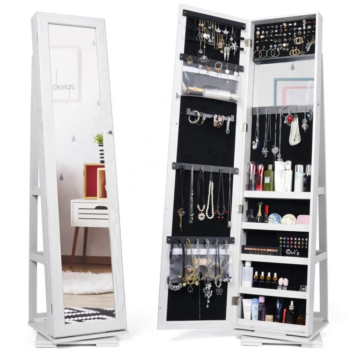 Hot Selling Items Modern Wood Standing Mirror Jewelry Cabinet Jewelry Armoire Cabinet Living Room Furniture