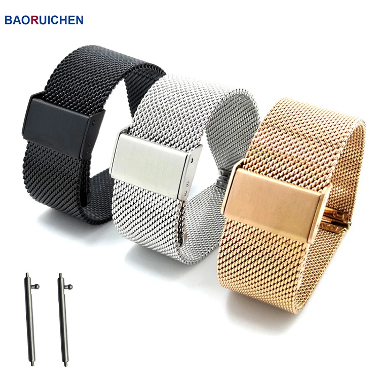 304 Stainless 4 colors quick change Metal watch strap for male and female stainless steel wire mesh belt Band