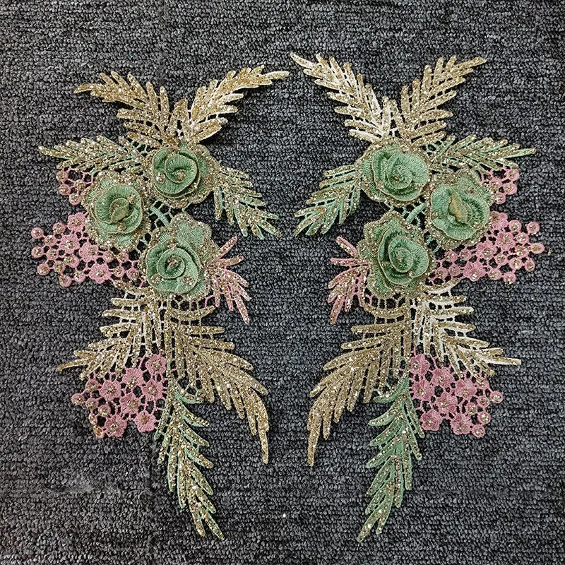 New 3D sequin stitching water-soluble embroidery lace dress trim applique rhinestone bodice applique
