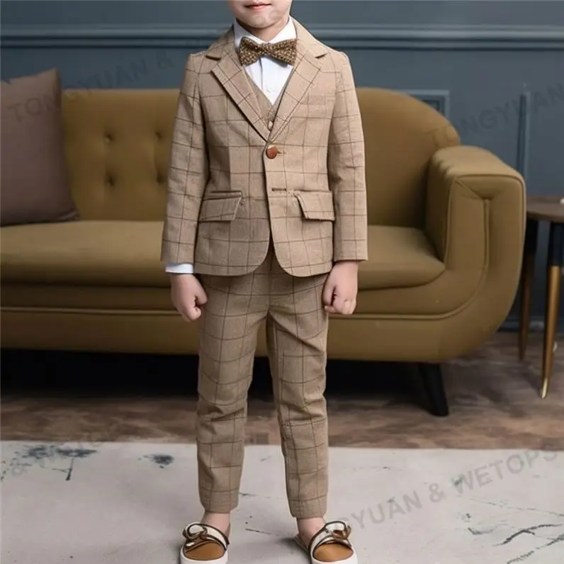 Custom Suits for Baby Boy Costume Cotton Suits Single Breasted Kids Blazers Boys Suits Set Formal Wedding Wear Children Clothing