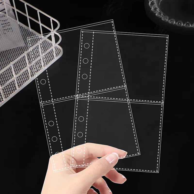 A6 3' photo album 6 holes cash envelopes clear pp 2-pouches for 6-ring loose leaf notebook binder organize photos cards bills