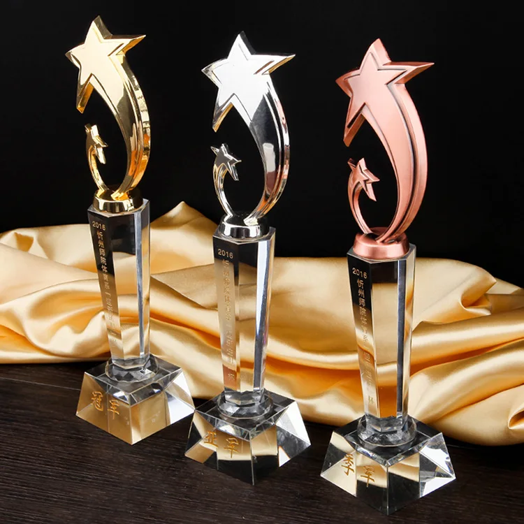 
Custom wholesale 3 colors k9 crystal trophy metal star for award 