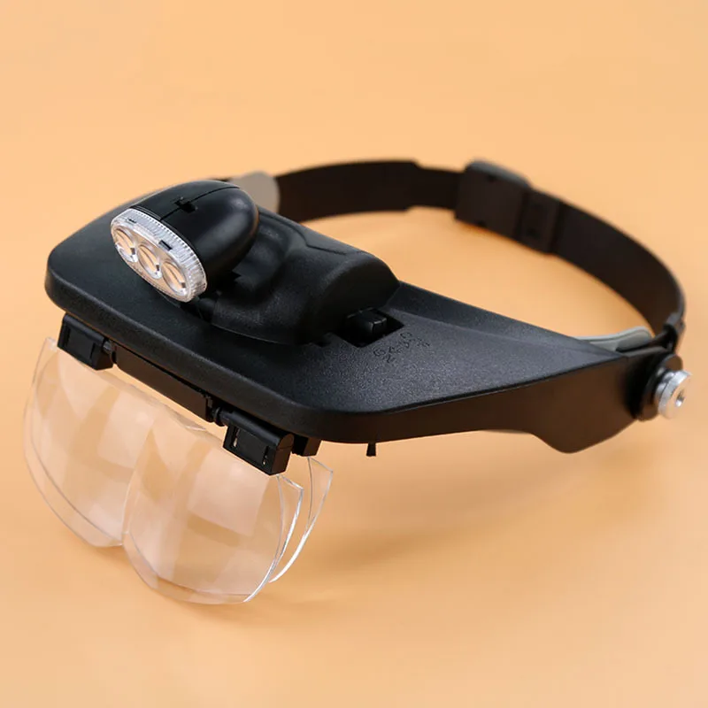 Hot Selling Factory Supply 3LED Headband Magnifying Glass 1.2x/1.8x/2.5x/3.5x Acrylic Lens Magnifier for Reading