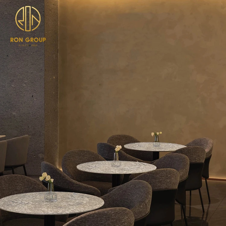 China leather luxury white round marble coffee shop commercial cafe restaurant furniture bench booth seating table and chair set