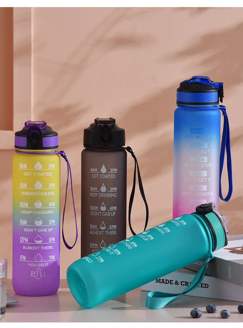 2.2L Water Bottle Cup Timestamp Trigger Sports Gym Outdoor Water Bottle Portable Reusable Plastic Cup With Carry Cord