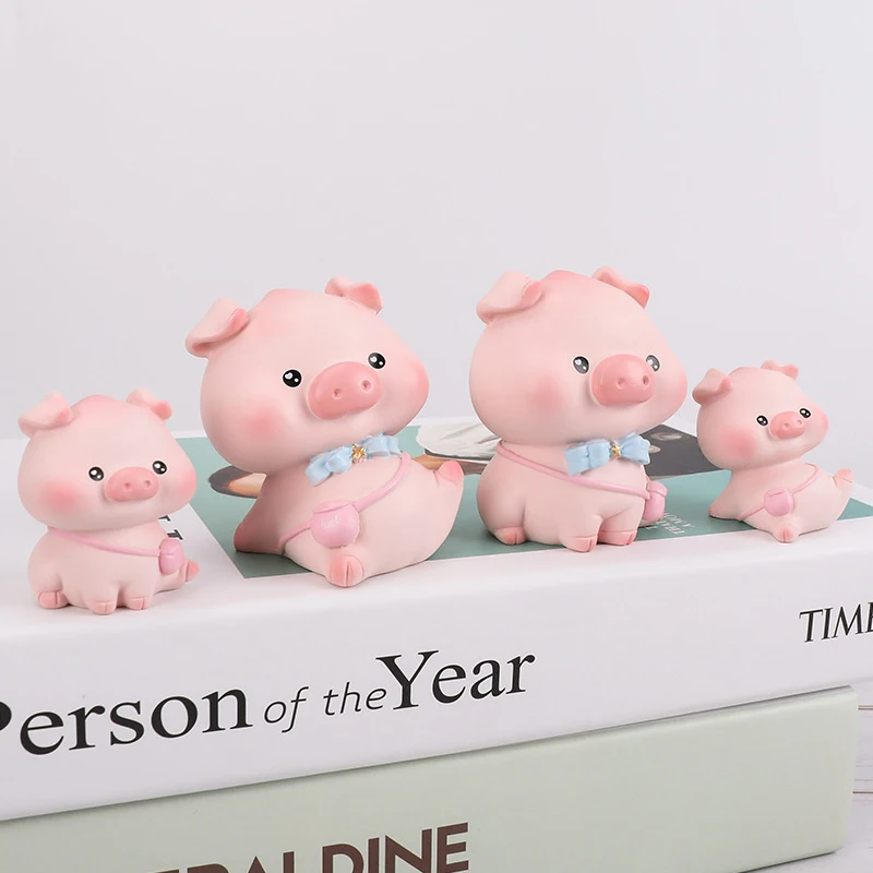 Pink Pig Figure Animal Toys Set Cake Topper Micro Decor Fairy Garden Miniature for Christmas Birthday Gift Desk Decorations/