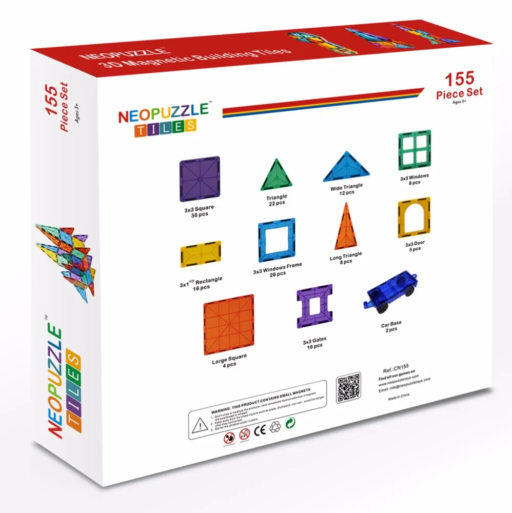 155pcs Kids Educational Magnetic Building Blocks Tiles for Toddlers ASTM 5 to 7 Years 8 to 13 Years 2 to 4 Years