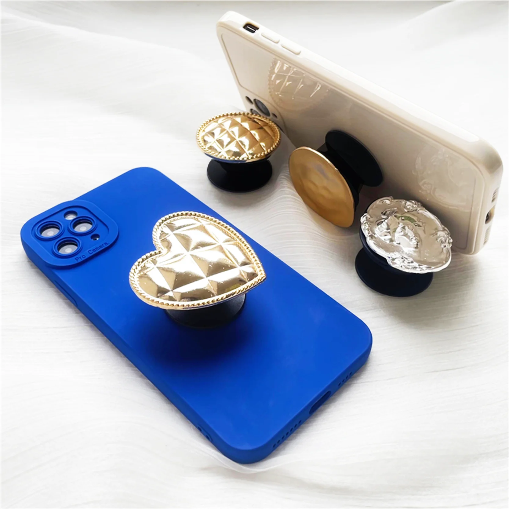 Electroplated Metal Silver DIY Mobile Phone Socket Bracket Creative Desktop Mobile Phone Holder Popular  Phone Grip Custom Logo