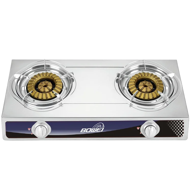 Hot selling in Malaysia high quality double burner gas stove safety brass burner stainless steel gas cooker
