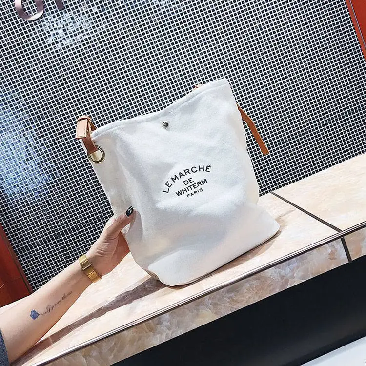 Leather handle canvas bag custom print promotional 100% cotton canvas tote bag wholesale