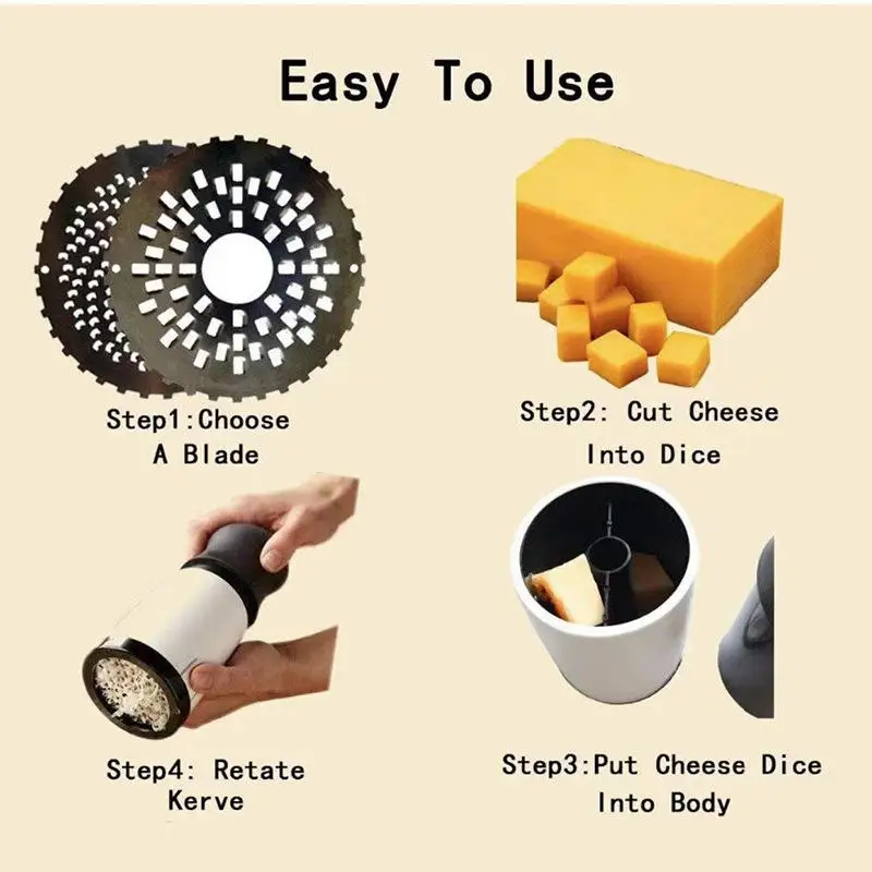 Abs+stainless Steel Cheese Grater 2 Pattern Blade Kitchen Gadgets Chocolate Grater Diy Butter Food Mill Cheese Grater Slicer