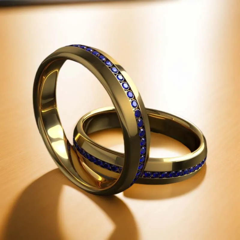 Vintage Fashion Men Copper With Round Cut Black Cubic Zircon Stylish Blue Gemstone Matt Finish Gold Ring For Women 24k