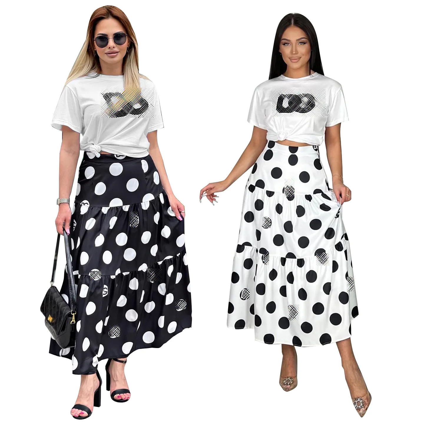 2023 Summer Casual Hot Sale Fashion Brand Logo Elegant Design Long Dresses Women Two Pieces Set