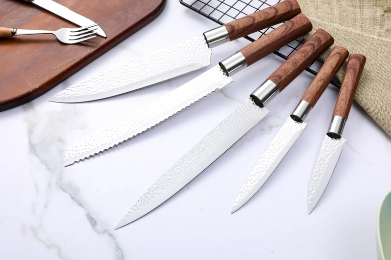 
High Quality Wholesale Kitchen Wood Grain Handle Freezing Point 5 piece Knives kitchen knives set 