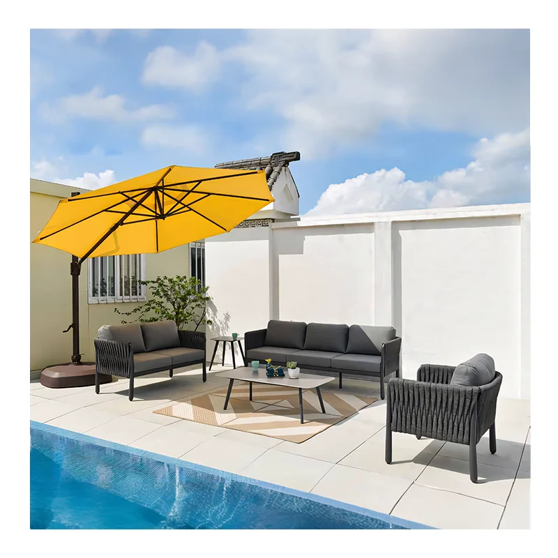 Modern Garden Lounge Rope Waterproof Fabric  Metal Sofa Set Aluminum Alloy Outdoor Sofa