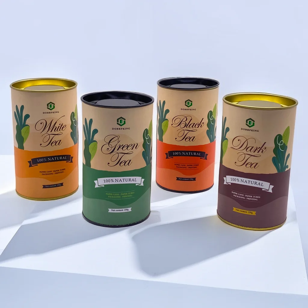 factory direct sale professional design super food packing paper tube container tea tin round box with iron covering