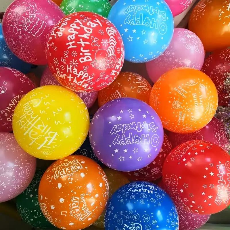 Multicolor Happy Birthday Words Printed Helium Balloons for Party Decoration Latex Free Unisex Qualatex Balloons Set Ballon #6