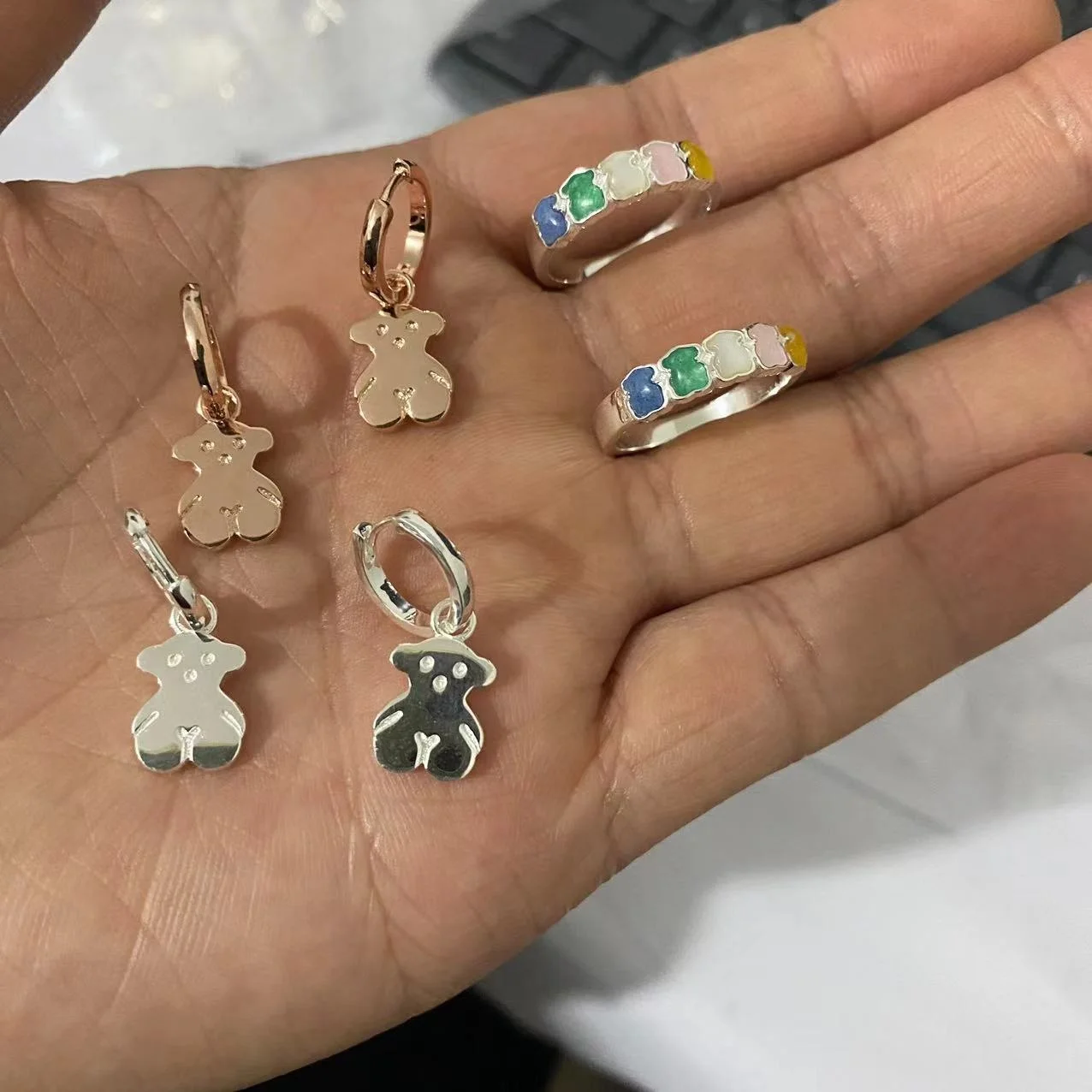 New Arrival hotsell 14k 18k gold plated 925 sterling silver touses bear earring ring jewelry sets for woman