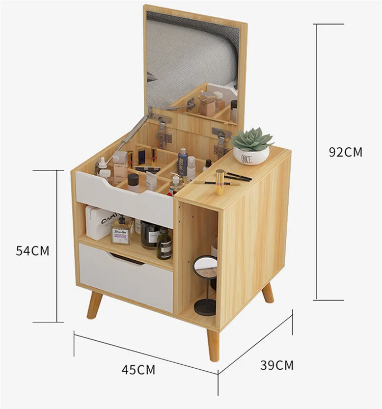 Wooden Mini Bedside Table Modern Cabinet Fashion Dressers With Mirror