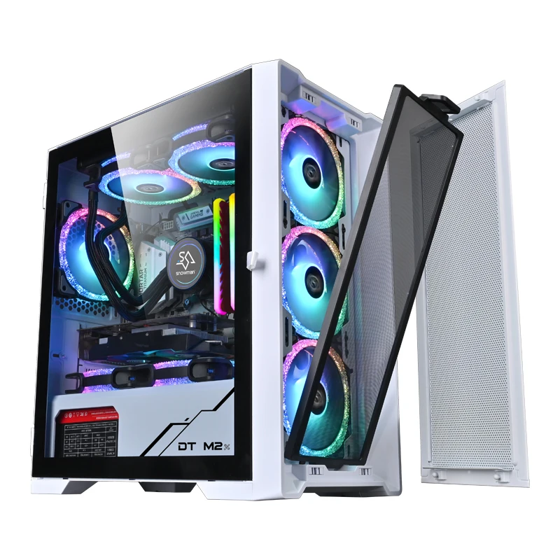 SNOWMAN CS032 Mainstream Gaming PC Mid Tower Case MATX Mini ITX Customized Tempered Glass Computer Case Desktop Case Tower White