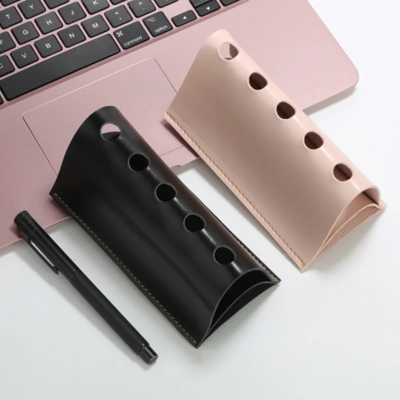 Creative Desktop Pen Pencil Holder for 5 Pens Three Dimensional PU Leather Desktop Pen Container for Office School