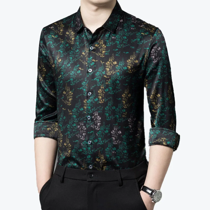 Wholesale Customized Silk Shirt Long Sleeve  Summer Shirts Men