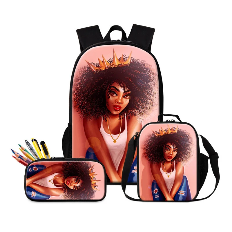 Hot selling fashion African Kids Backpack youth Girl Three-Piece School Bag Set School Book Bags for teenagers girls