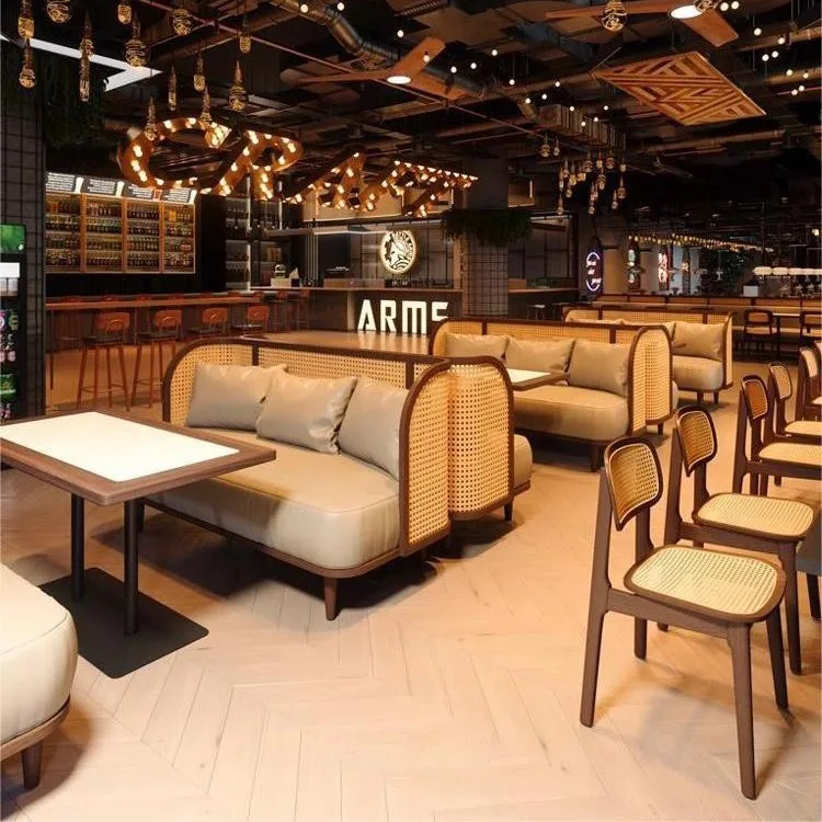 Southeast Asia customized solid wood rattan light luxury sofa commercial restaurant tables and chairs for sale