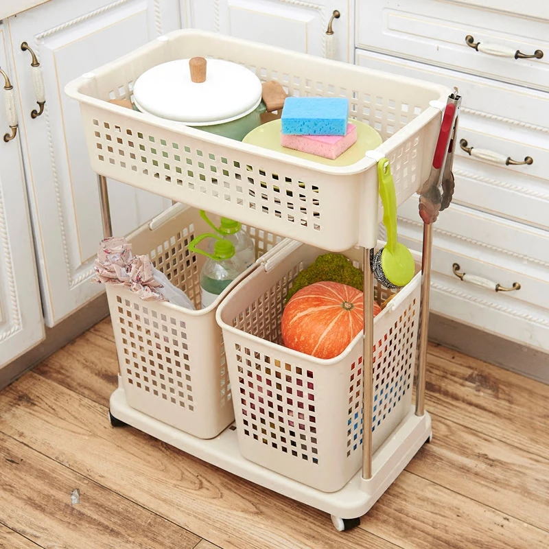 High quality 2-layer laundry basket for storing dirty clothes, Laundry basket wheel storage rack