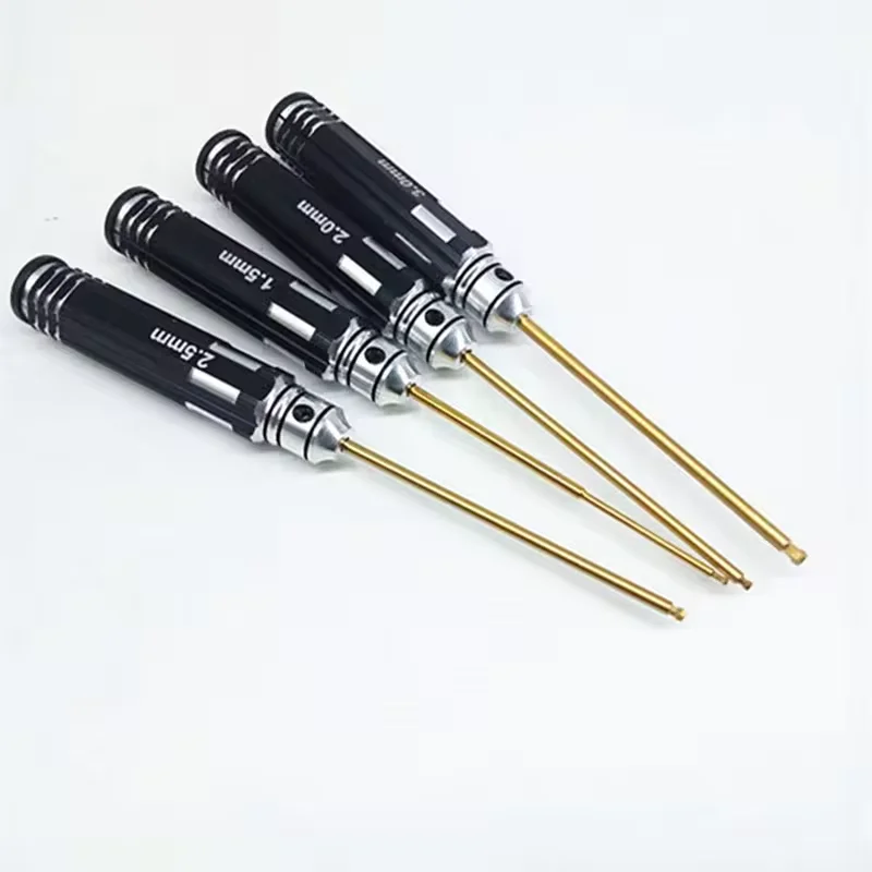 4 Pcs High Quality Titanium Coated Bit Set Ball Tip Screwdriver for RC Hobby Hex Screw Head Steel Handle Black Oxide Finish